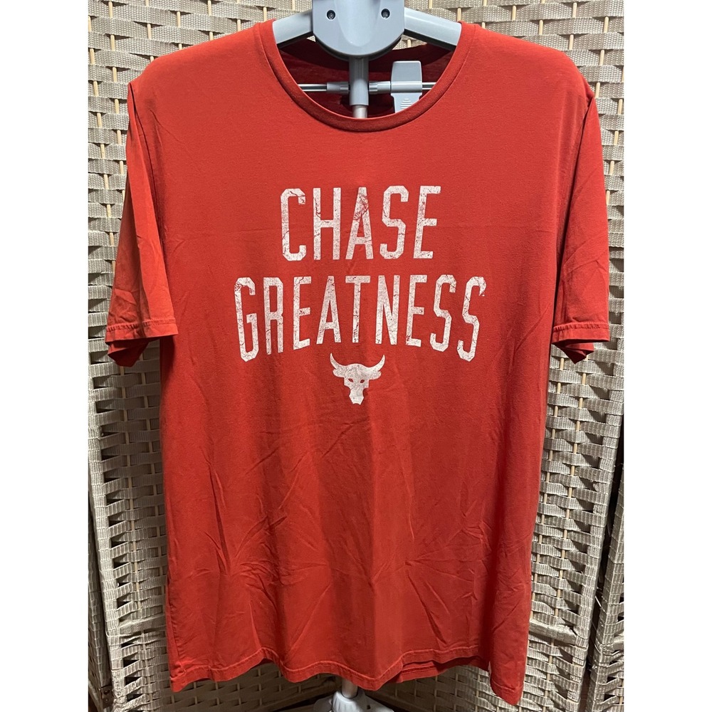 Under Armour Project Rock Chase Greatness T-Shirt Red Brahma Bull Mens XL